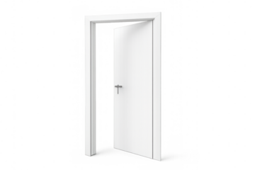 Slightly open white modern door on transparent background, symbolizing new opportunities and the passage to a new beginning