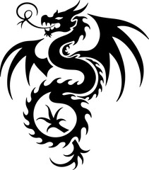 Obraz premium Dragon Tribal Tattoo Set – Mythical Beast & Abstract Ink Art