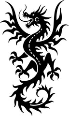 Obraz premium Dragon Tribal Tattoo Set – Mythical Beast & Abstract Ink Art