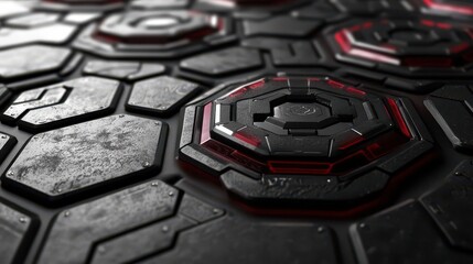 Hexagonal Metal Surface, Red Lighting