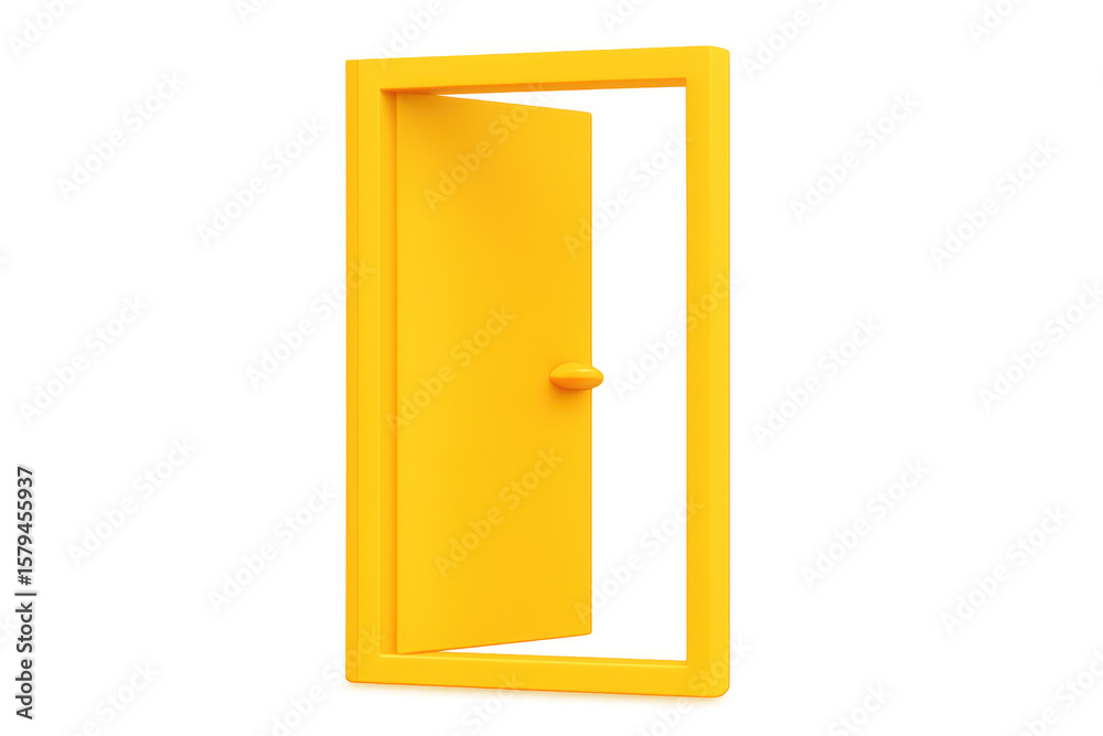 Fototapete yellow open door standing ajar against transparent background, representing opportunity and fresh st