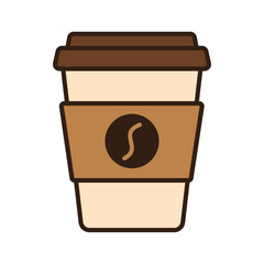 Coffee cup takeaway isolated vector illustration in simple flat style. Hot drink takeout or delivery design element. Caffeine beverage clipart. Coffee shop, cafeteria, to-go menu item. Logo or icon.