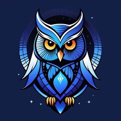 Fototapeta premium owl with blue eye and stars