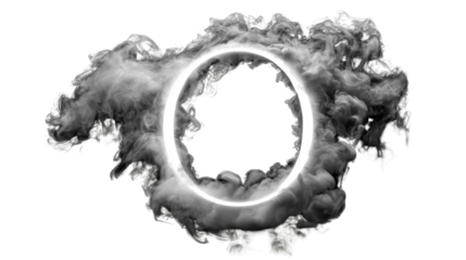 Photorealistic smoke ring in circular loop with vapor gradients and fog dispersion, high-quality PNG for digital creatives on a transparent background