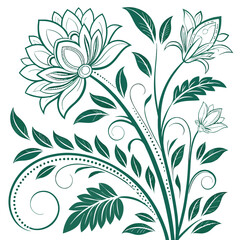 Intricate Lotus Vine Design – Ornamental Green Botanical Art