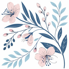 Soft Pastel Floral Botanical Illustration – Elegant Spring Flowers Vector Art
