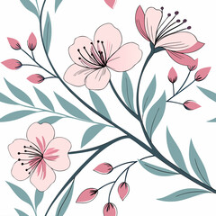 Cherry Blossom Floral Vector – Soft Pastel Spring Botanical Illustration