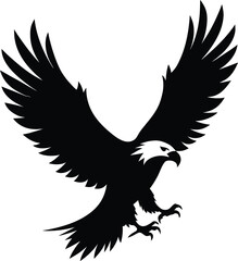 Bald eagle silhouette flying through a snowy sky