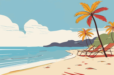 Fototapeta premium _summer_illustration_in_flat_style_featuri_