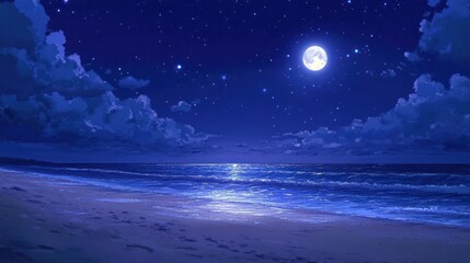 Moonlight beach at night