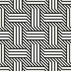 Seamless pattern with bold geometric waves. Endless stylish texture. Ripple monochrome background. Striped weaved grid. Thin interlaced swatch.	