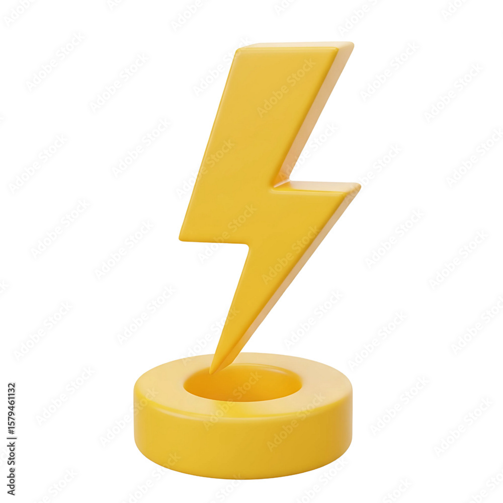 Fototapete bright yellow 3d lightning bolt symbol on transparent background isolated on transparent background