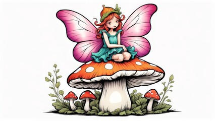fairy fairy. illustration of a magic mushroom in forest.