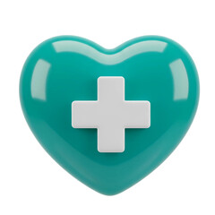 Obraz premium Teal heart with white medical cross symbol isolated on transparent background