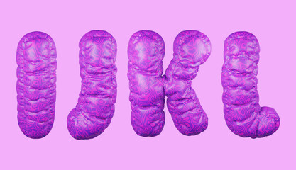 3D Puffy Letters I J K Lin Purple Abstract Texture