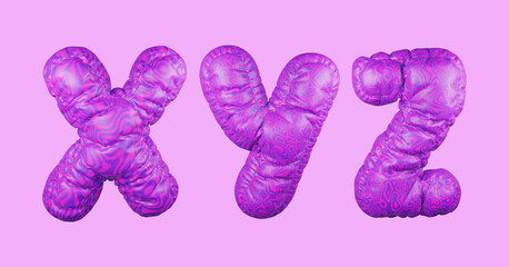 3D Puffy Letters X Y Z in Purple Abstract Texture