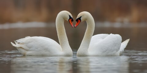 Obraz premium Romantic Swan Couple: Cygnet Reflections in Water, Celebrating Love and Beauty this Valentine's Day