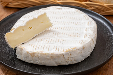 French soft cheeses collection, creamy cow's milk cheese brie with white mold, France