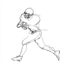 Fluid Line Art of American Football Player Aiming to Pass with Dynamic Motion