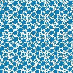 Fototapeta premium Blue Flower Seamless Pattern. Botanical Repeat Background