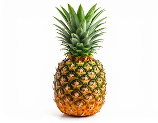 Fototapeta premium A fresh pineapple with a golden-brown textured surface and thick green crown, isolated cleanly
