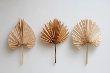 Subtle Craft Leaves on White Canvas: A Minimalist Floral Design Element for Interior Aesthetics