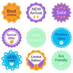 Set of stickers with phrases for marketing and sales