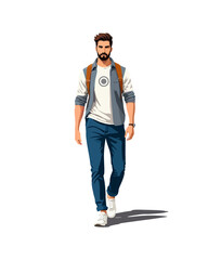 Fototapeta premium Detailed flat vector people and illustration, man with casual outfit