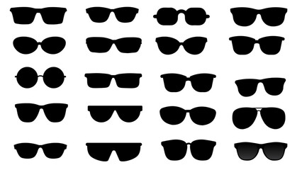 Sunglasses vector collection, modern vintage styles, fashionable eyewear silhouettes, black sunglasses illustration, white background, perfect for fashion designs, icons, graphics