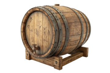 Vintage Wooden Barrel Rustic, Aged Oak Wine or Whiskey Cask on AI Generated by PNG