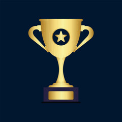 Golden trophy cup with star symbol on dark background. Vector illustration ideal for awards, sports events, competitions, achievement recognition, and success concept designs.