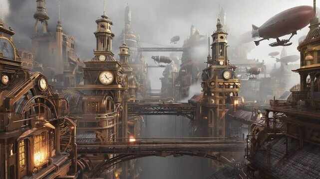 Steampunk style city.