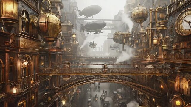 Steampunk style city.
