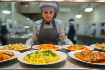 School Canteen Staff Organizing Meals for Students During Lunch Break in Belgrade