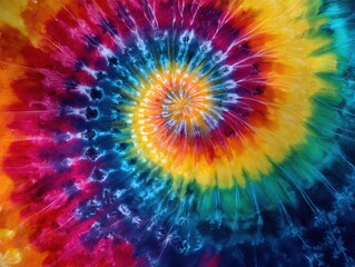 Vibrant Tie-Dye Swirl. Groovy Spiral Art Background for Flower Child Aesthetics