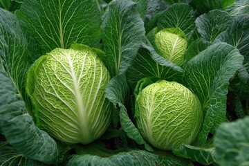 Fototapeta premium Lush Nappa Cabbage: Fresh Green Vegetables Cultivated for Flavor and Nutrition in Thriving Farms