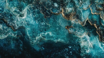 Abstract teal and gold marbled texture