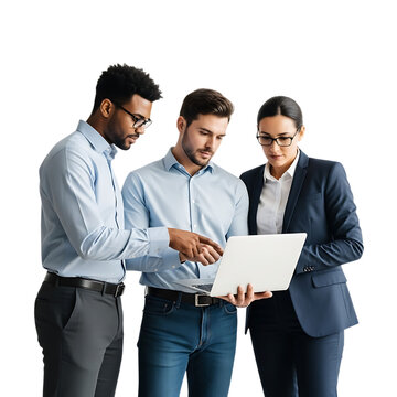 Diverse business team working together on laptop in office collaboration and teamwork concept one hundred c on transparent background