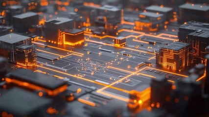 Technology Circuit Board Data Flowing Lights - Powered by Adobe