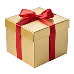 Obraz premium Gold gift box with ribbon isolated on transparent background perfect for celebrations and marketing 