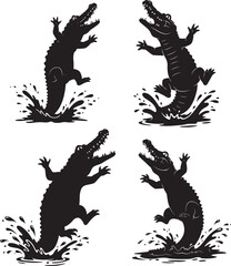 Alligator Jumping Out Of Water Cartoon silhouette