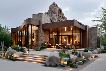 Modern desert villa with stone facade high resolution picture