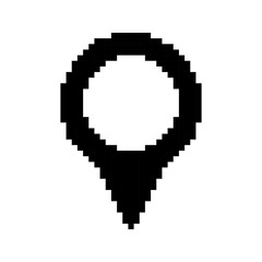 Fototapeta premium Location Pin templates in pixel art style. Black solid map pointer icon with base. GPS, navigation, labels. Isolated on white background.