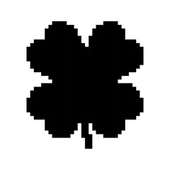 Fototapeta premium MobileClover templates in pixel art style. Black solid good luck symbols. Three-leaf clover, four-leaf clover, botanical, labels. Isolated on white background.