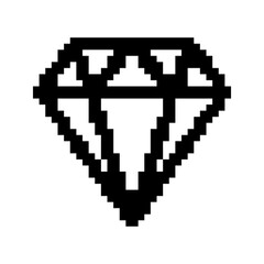 Diamond templates in pixel art style. Black gemstone silhouette. Jewel, wealth, labels. Isolated on white background.