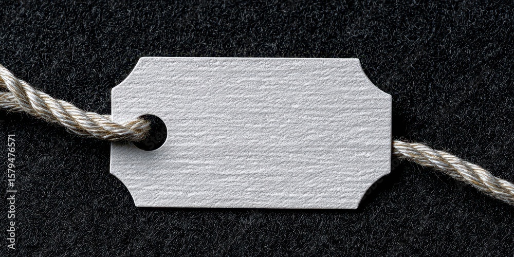 Fototapete empty white label tag with twine loop for personalization and gift wrapping