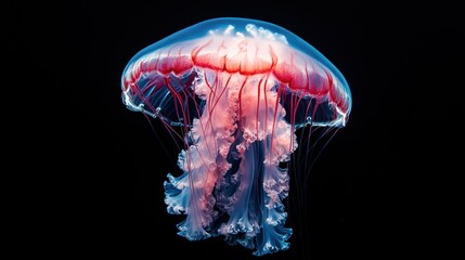 A vibrant jellyfish against a dark background.  A stunning marine creature