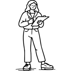 Woman writing grocery list while standing in casual outfit  