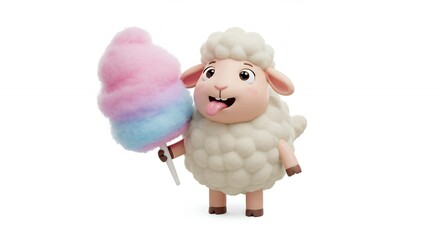 Cartoon sheep holding cotton candy