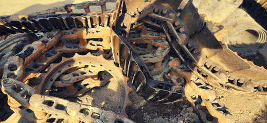 Industrial workplace where the pallets, buckets and crusher blades of construction machines are repaired